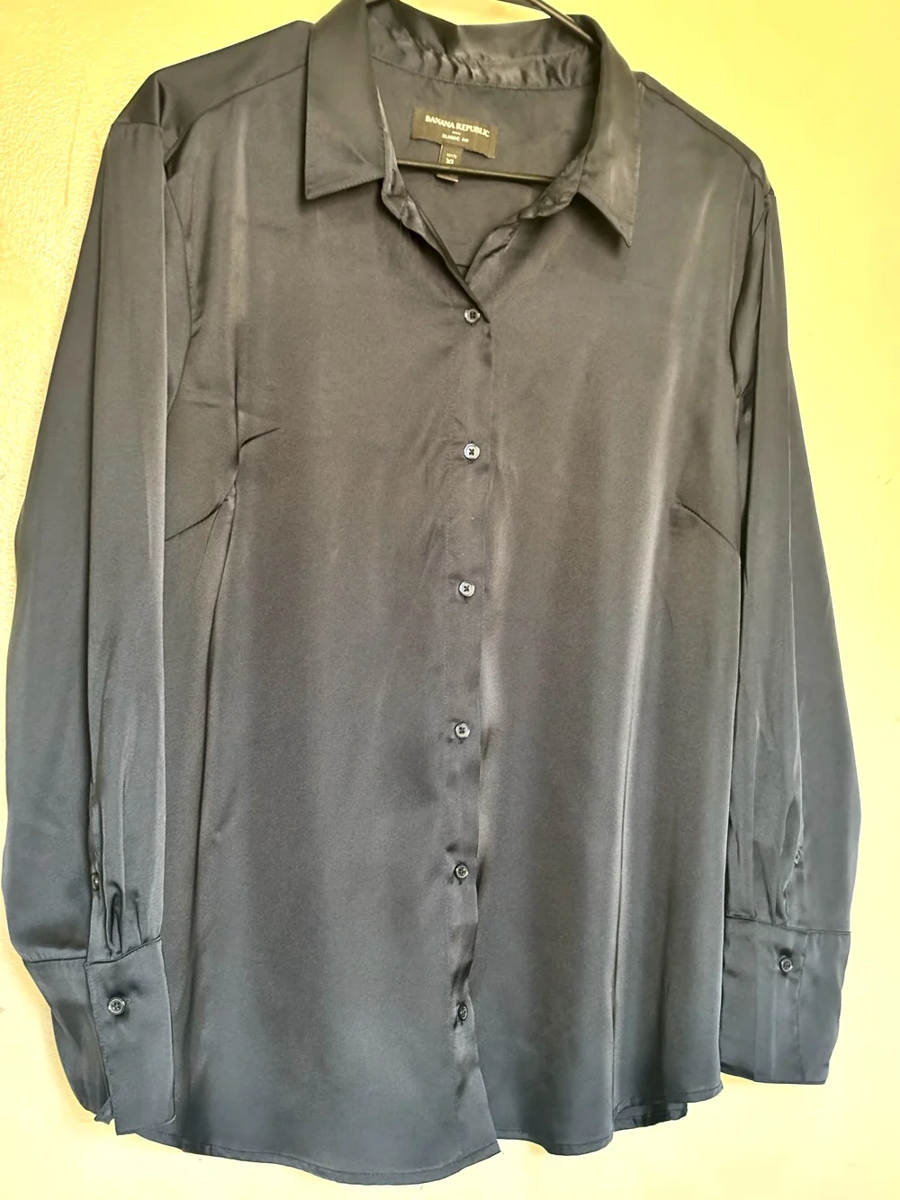Banana Republic Men Navy Blue Satin Button-Down Shirt Classic Fit